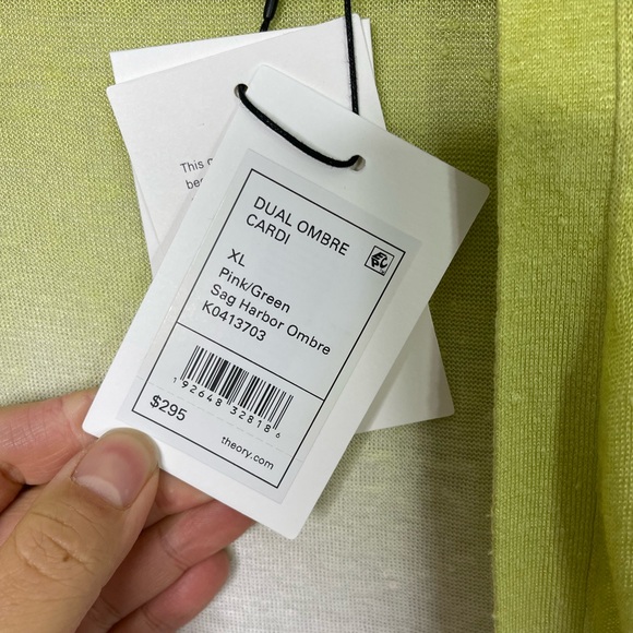 Theory Dual Ombre Cardigan in Pink and Green Ombre Linen- Viscose XL NWT $295 - Picture 6 of 10